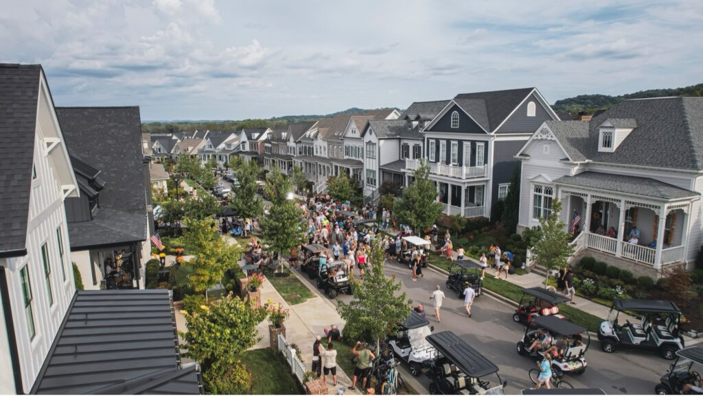 Families, Friends and neighbors celebrate community on a Southern Land Company Street at Westhaven’s Porchfest Event