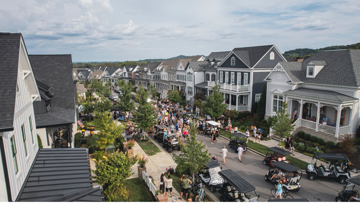 Families, Friends and neighbors celebrate community on a Southern Land Company Street at Westhaven’s Porchfest Event